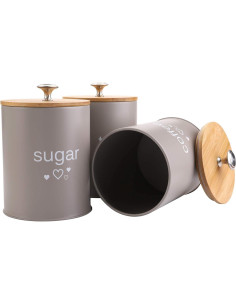 Set de 3 Tarros de Cocina Fasmov para Café, Azúcar y Té - Gris 2