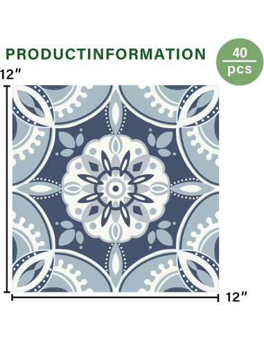 Azulejos de Piso Autoadhesivos ZRJT 40 Pcs 30.48x30.48 cm Azul