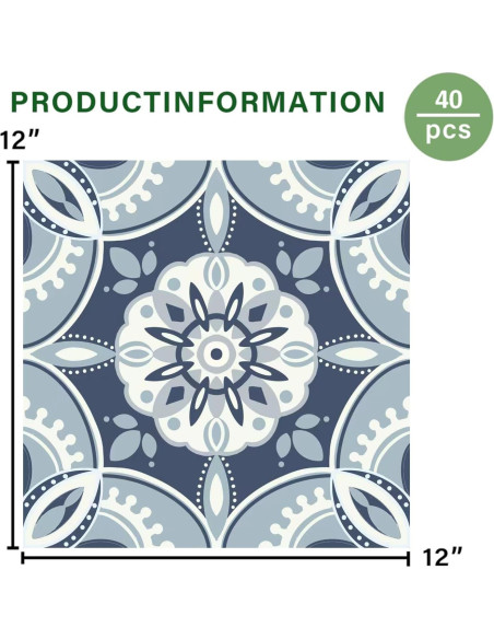 Azulejos de Piso Autoadhesivos ZRJT 40 Pcs 30.48x30.48 cm Azul