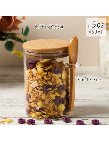 Contenedor de Azúcar de Vidrio OneDream - 2 Tarros 450ml con Cuchara