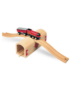 Set de Pista de Tren de Madera con Túnel Elevado - 24x13x9 cm