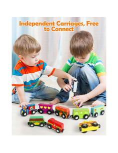 Juego de Tren Magnético de Madera Vanmor - 10 Piezas Educativas 2
