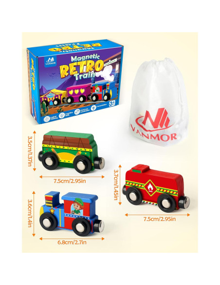 Juego de Tren Magnético de Madera Vanmor - 10 Piezas Educativas