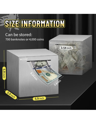 Alcancía de Acero Inoxidable Hizgo 15 cm para Ahorrar Dinero