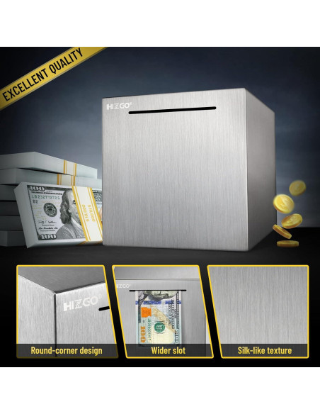 Alcancía de Acero Inoxidable Hizgo 15 cm para Ahorrar Dinero