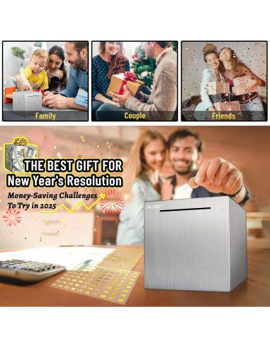 Alcancía de Acero Inoxidable Hizgo 15 cm para Ahorrar Dinero