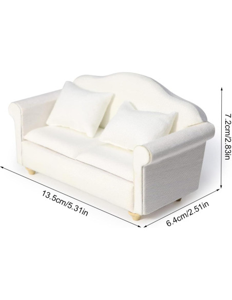 Sofá Miniatura Cutemini Blanco 3 Pcs 1:12 para Casa de Muñecas