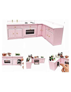 Gabinete de Cocina Miniatura de Madera Rosa EatingBiting 1:12