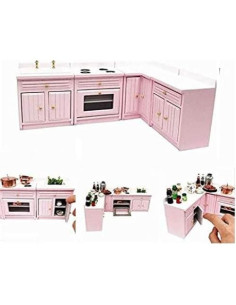 Gabinete de Cocina Miniatura de Madera Rosa EatingBiting 1:12 2