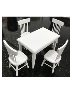 Conjunto de Mesa y Sillas de Comedor de Madera Blanca 1:12 SXFSE