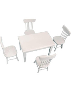 Conjunto de Mesa y Sillas de Comedor de Madera Blanca 1:12 SXFSE 2