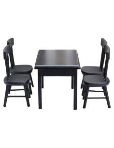 Conjunto de Mesa y Sillas Miniatura Toyvian 1:12 Madera Negra