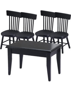 Conjunto de Mesa y Sillas Miniatura Toyvian 1:12 Madera Negra 2