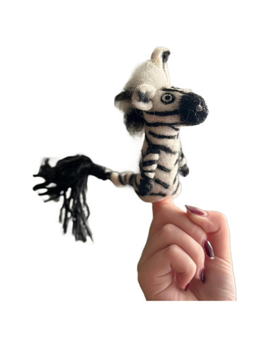 Títere de dedo de cebra de fieltro Ganapati Crafts 10 cm