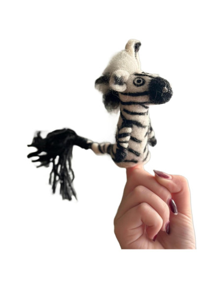 Títere de dedo de cebra de fieltro Ganapati Crafts 10 cm