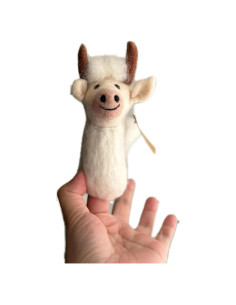 Títere de dedo de vaca de fieltro Ganapati Crafts - Blanco
