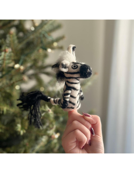 Títere de dedo de cebra de fieltro Ganapati Crafts 10 cm