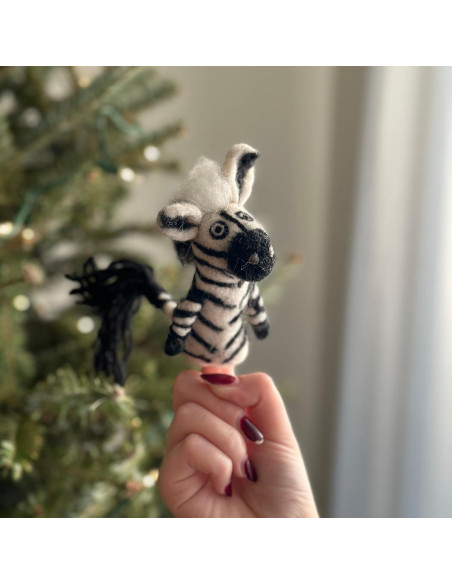 Títere de dedo de cebra de fieltro Ganapati Crafts 10 cm