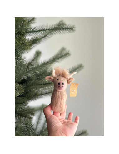 Títere de dedo de vaca de fieltro Ganapati Crafts - Blanco