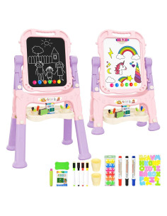 Caballete de Arte Ajustable Ylovetoys Rosa para Niños 3-5 Años