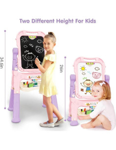 Caballete de Arte Ajustable Ylovetoys Rosa para Niños 3-5 Años 2