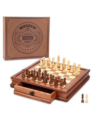 Juego de Ajedrez Magnético de Madera AMEROUS 31.75 cm con 2 Reinas