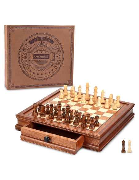 Juego de Ajedrez Magnético de Madera AMEROUS 31.75 cm con 2 Reinas