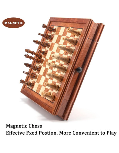 Juego de Ajedrez Magnético de Madera AMEROUS 31.75 cm con 2 Reinas