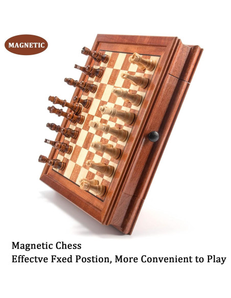 Juego de Ajedrez Magnético de Madera AMEROUS 31.75 cm con 2 Reinas
