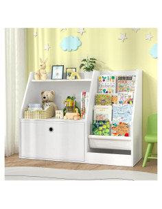 Estantería para Niños TOETOL, Librero Blanco 2 Niveles 4 Bolsillos