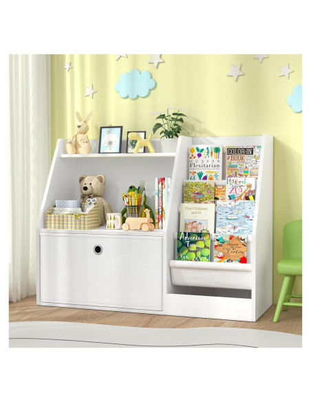 Estantería para Niños TOETOL, Librero Blanco 2 Niveles 4 Bolsillos
