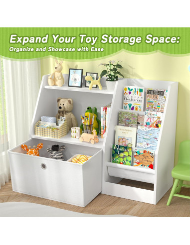 Estantería para Niños TOETOL, Librero Blanco 2 Niveles 4 Bolsillos