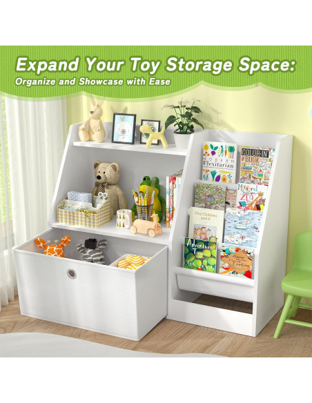 Estantería para Niños TOETOL, Librero Blanco 2 Niveles 4 Bolsillos