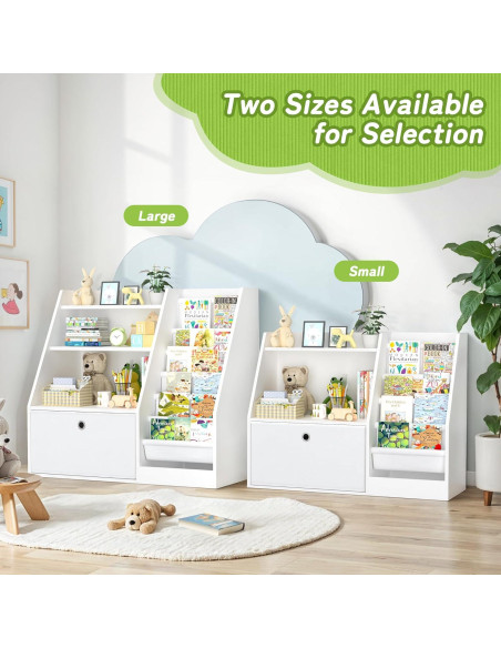 Estantería para Niños TOETOL, Librero Blanco 2 Niveles 4 Bolsillos