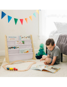 Estantería Sling Wildkin para Niños - 4 Estantes de Tela, Natural 2