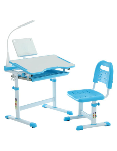Conjunto de Escritorio y Silla Diroan Azul Ergonómico Ajustable