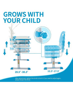 Conjunto de Escritorio y Silla Diroan Azul Ergonómico Ajustable 2