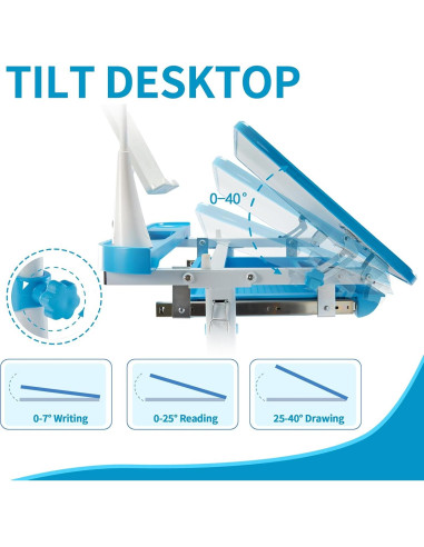 Conjunto de Escritorio y Silla Diroan Azul Ergonómico Ajustable