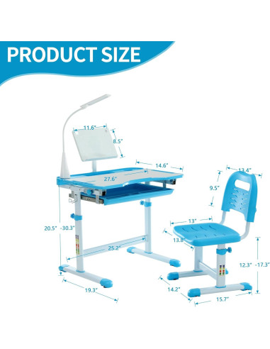 Conjunto de Escritorio y Silla Diroan Azul Ergonómico Ajustable
