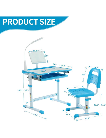Conjunto de Escritorio y Silla Diroan Azul Ergonómico Ajustable