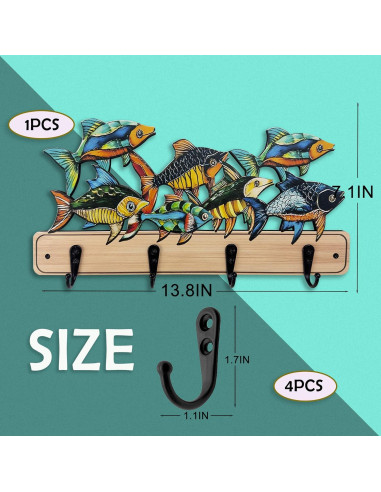 Perchero de pared infantil Midrean 35 cm 4 ganchos metálicos