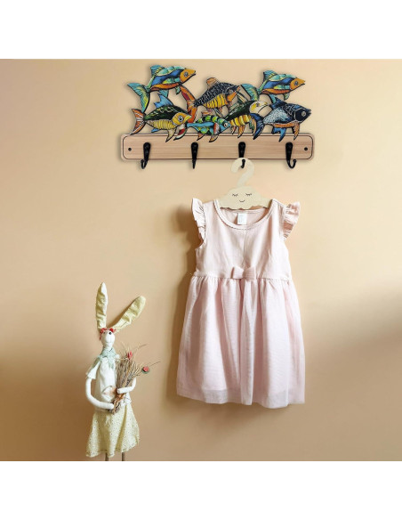 Perchero de pared infantil Midrean 35 cm 4 ganchos metálicos