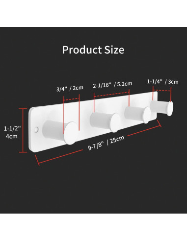 Perchero de Pared AJLTPA Blanco con 4 Ganchos de Acero Inoxidable