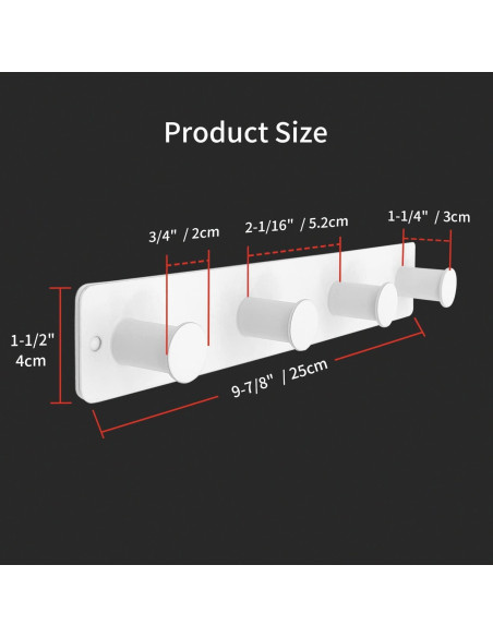 Perchero de Pared AJLTPA Blanco con 4 Ganchos de Acero Inoxidable