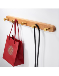 Perchero de Pared SARIHOSY de Madera de Haya con 5 Ganchos Dorados 2