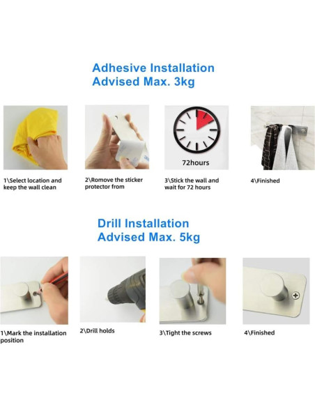 Perchero de Pared AJLTPA Blanco con 4 Ganchos de Acero Inoxidable