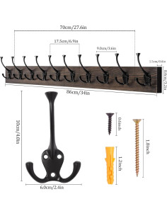 Perchero de pared IBosins 10 ganchos madera antigua 86 cm 2