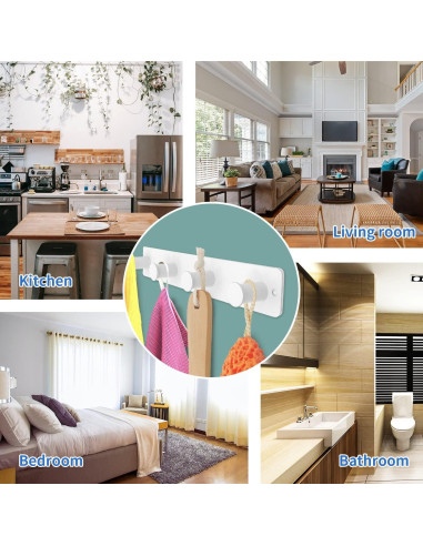 Perchero de Pared AJLTPA Blanco con 4 Ganchos de Acero Inoxidable