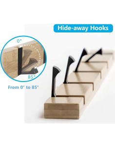 Perchero de Pared JSVER 4 Ganchos Plegables Madera 40.1cm 2