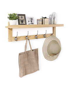 Perchero de pared SMIBUY con estante de bambú y 5 ganchos